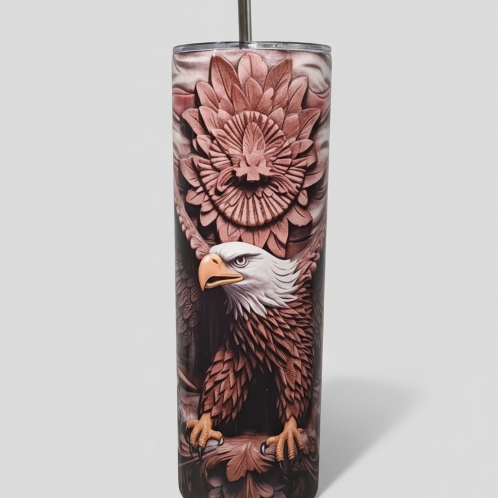 Eagle Art Tumbler - Brown and White